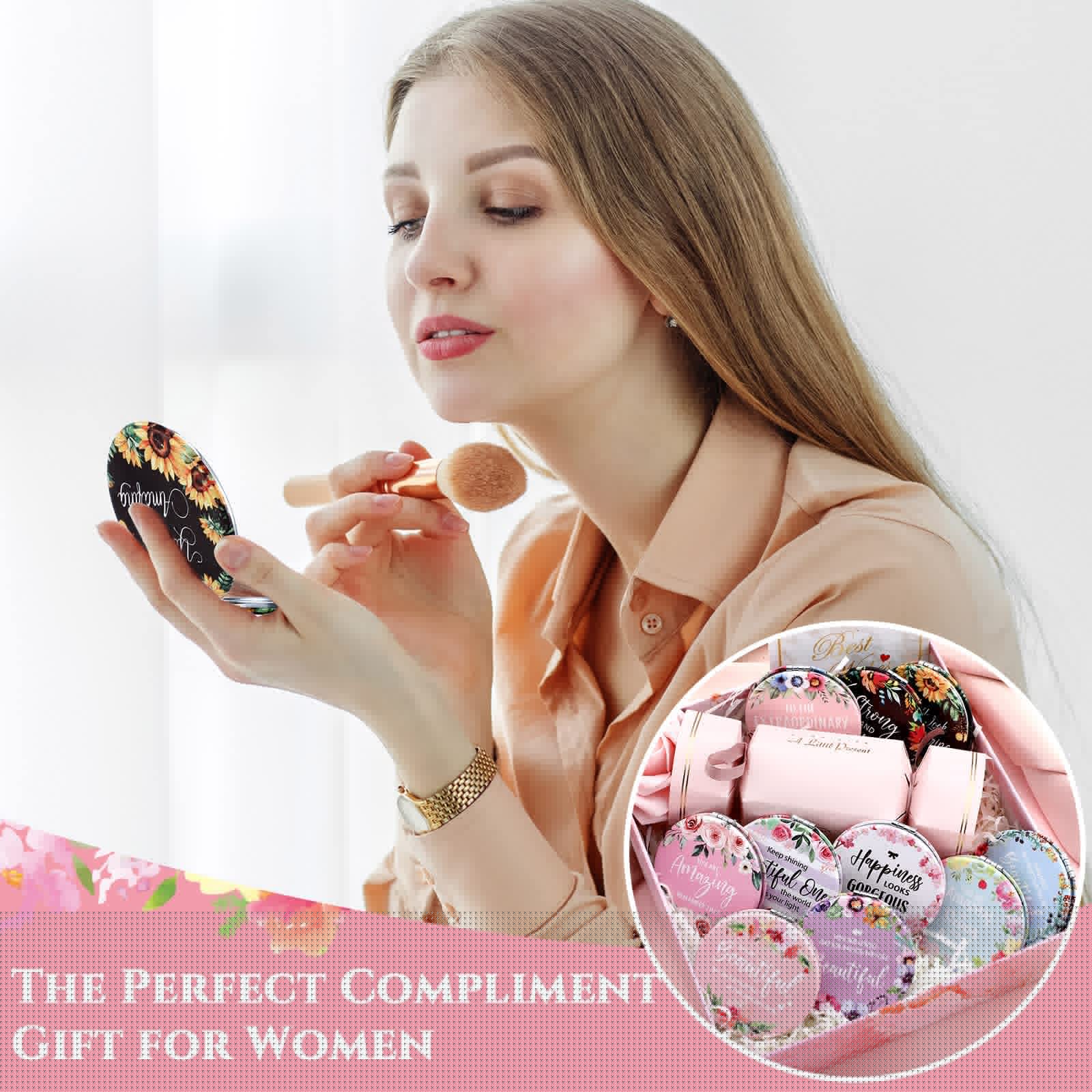 Panelee 10 Pcs Inspirational Compact Mirror Bulk Floral Pocket Purse Mirror Portable Travel Makeup Folding Handheld Double Sided 1x/2x Inspirational Gift for Women Girls