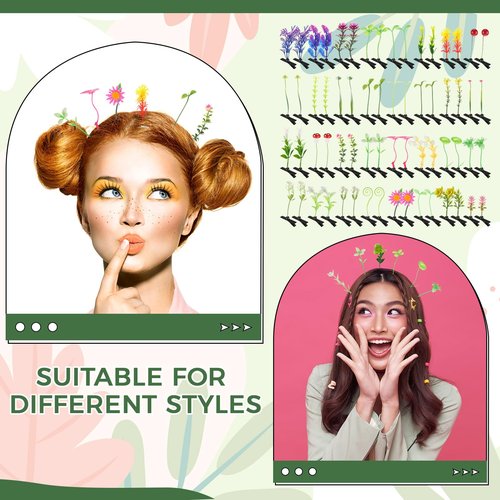Tigeen 300 Pieces Bean Sprout Hair Clip Funny Plant Hairpins Little Grass Sprout Clips Flower Butterfly Mushroom Hair Accessories Barrettes Headwear for Women Party