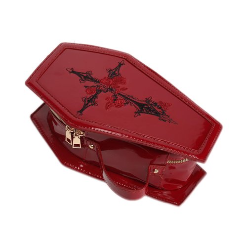 RRISETAG Goth Makeup Bag PU Leather Coffin Bag Halloween Purses Goth Purse Coffin spooky purses for women red y2k purse