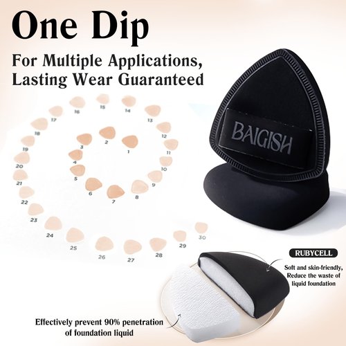 BAIGISH Makeup Sponge 1 Powder Puff +1 Smooth Foundation Brush for Liquid, Cream and Makeup,Super Soft, Makeup Blender, Latex Free Seamless Flawless Soft Setting Couple Set
