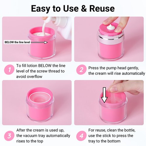 Segbeauty 1.7oz Airless Travel Toiletry Bottles Empty Jar, 3pcs Refillable Pink Lotion Pump Dispenser Bottle Containers, 50ml Small Travel Size Bottles with Pump, Leak Proof Cosmetic Vacuum Cream Jar