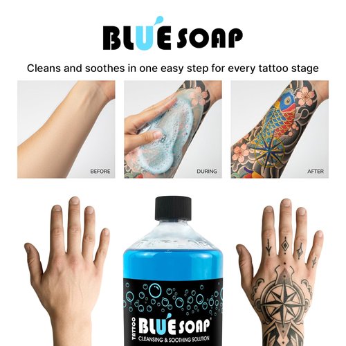 Blue Soap for Tattoo Procedure - 16.9oz (500ml) - Cleans and Soothes Skin - High Concentrate Solution - Made in The USA by TATLAB INC