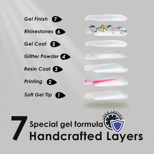 MqpQ Long Square Press On Nails With Rhinestones Luxury Rainbow Extra Fake Nails 24pcs Glossy Full Cover False Nails For Women And Girls