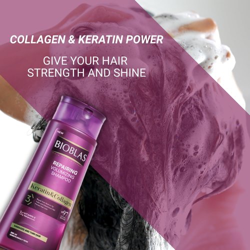 Bioblas Repairing Shampoo - Plumping Anti-Hair Loss Formula with Keratin & Collagen | 360 ML