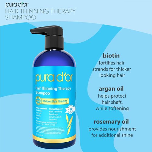 PURA D'OR Biotin Shampoo for Hair Thinning - Clinically Tested Herbal Blend - 16 Oz, Original Scent