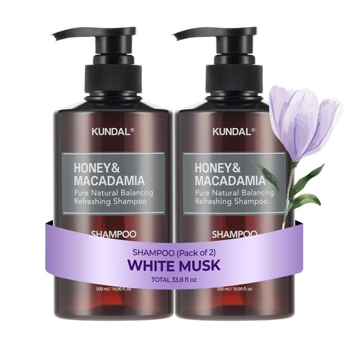 KUNDAL Honey & Macadamia Natural Shampoo [White Musk] Korean Hair Care Shampoo Damage Repair Strengthen, Nourish, with Argan Oil, Free Paraben & Sulfate 16.9 fl oz (Pack of 2),Stocking Stuffers