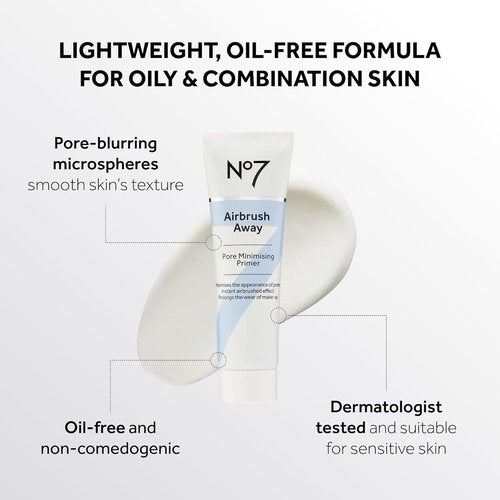 No7 Airbrush Away Pore Minimizing Facial Primer - Lightweight Matte Formula for Oily Skin (30ml)