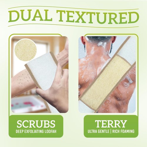 Miw Piw Natural Loofah Exfoliating Body Scrubber, Loofah Bath Sponge, Luffa for Women and Men, 100% Biodegradable Compostable, Dye Free, Zero Waste Eco Friendly Sustainable (Back Scrubber Pack 4)