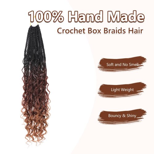 8 Packs Crochet Box Braids Hair-18 Inch Crochet Hair For Black Women Pre loople Crochet Hair with Curly Ends Goddess Box Braids Crochet Hair Braiding Hair Crochet Braids Hair for Black Women(1B/33/30)