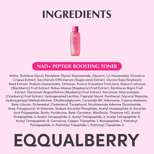 EQQUALBERRY NAD+ Peptide Boosting Toner – Radiance-Enhancing, Hydrating & Firming Toner for Dull Skin, Fine Lines & Wrinkles with Peptides & Ceramide – Anti-Aging Korean Skincare(5.07 fl.oz/150ml)