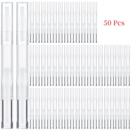 50 Pack Empty Cuticle Oil Pen 3ml Refillable Transparent Twist Pens, Empty Nail Oil Pen with Brush Tip, Eyelash Growth Liquid Tube, Cosmetic Lip Gloss Container for Applicators