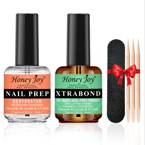 Nail Dehydrator and Primer Set,Acid-Free Nail Prep & Strong Bond Primer for Acrylic Nails,Gel Polish & UV Gels,No Lift,Fast Air Dry,28+ Days Long Lasting Adhesion,Professional Manicure Kit (0.5 fl oz)