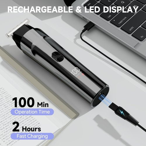 RUIBO Beard Trimmer for Men, 5-in-1 Cordless Hair Clipper Kit with Foil Razor, Waterproof Body, Nose & Ear Groomer, Precision Trimming for Beard, Hair & Body Care (Gray)