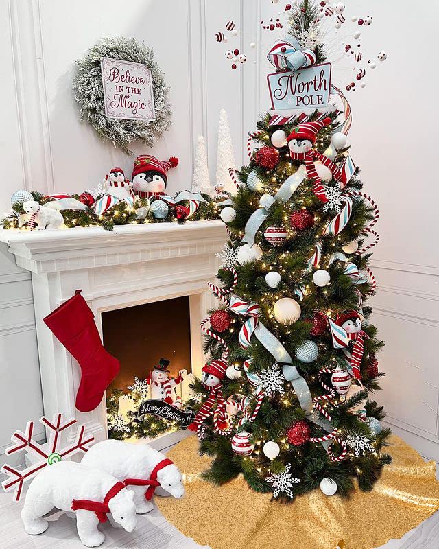 Shiny Gold 48 Inch Sequin Christmas Tree Skirt for 6ft-8ft Trees - Glitter Holiday Decor