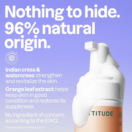 ATTITUDE Micellar Foaming Facial Cleanser - EWG Verified, Vegan & Plant-Based, Orange Blossom & Eucalyptus, 5 Fl Oz