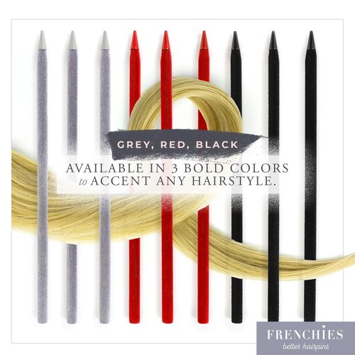 Frenchies French Twist Chinese Hair Sticks, Ultra Flocked Extra Soft Hair Chopsticks for Women, Girls, Teens, Buns, Dancers, Womens Wedding Accessories for Updo Hairstyles, Pack of 3, Black