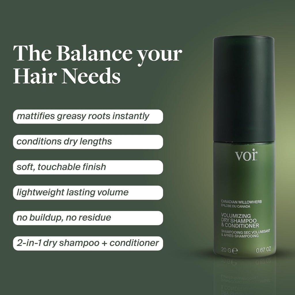 Voir Haircare Volumizing Dry Shampoo & Conditioner - Organic Powder with Willowherb & Green Tea | Travel Size 0.67 oz