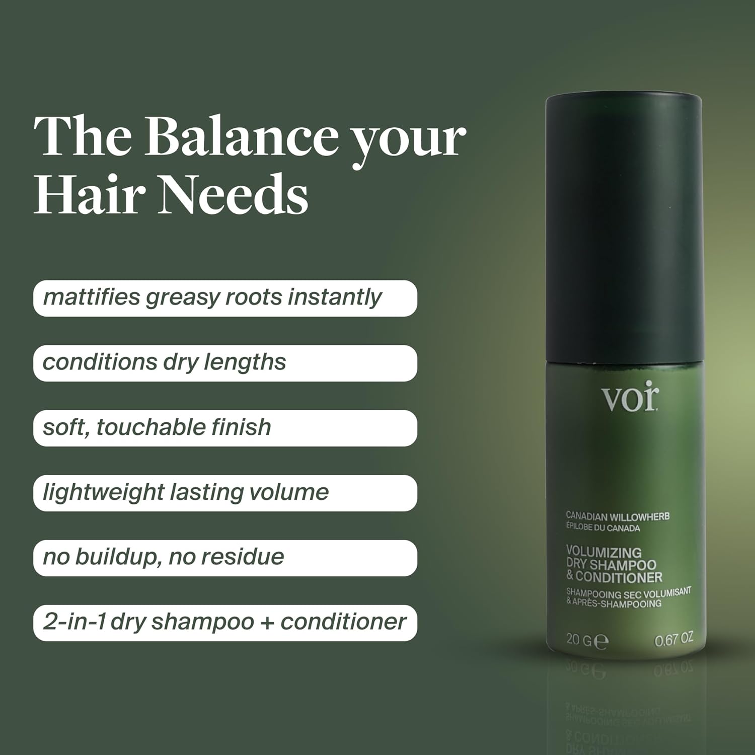 Voir Haircare Volumizing Dry Shampoo & Conditioner - Organic Powder with Willowherb & Green Tea | Travel Size 0.67 oz