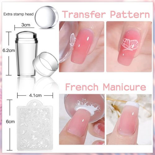 Biutee Nail Stamper Kit 22Pcs Gel Nail Stamping Kit 12Pcs Nail Stamping Plates 8Pcs Gel Stamping Polish, Silicone Stamper Scraper Flower Lace Star Stripe Holiday Stamp Template Gift for Women
