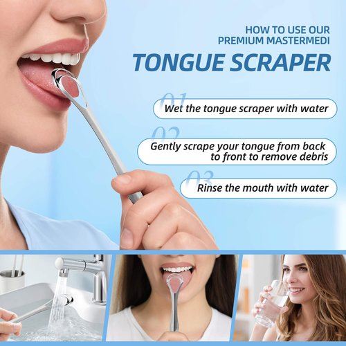 Aussumy 6 Pack Tongue Scrapers - Reusable & Easy to Clean Tongue Scrubber with Travel Case for Adults & Kids - Medical-Grade 100% Stainless Steel Tongue Cleaner for Fresh Breath & Oral Care