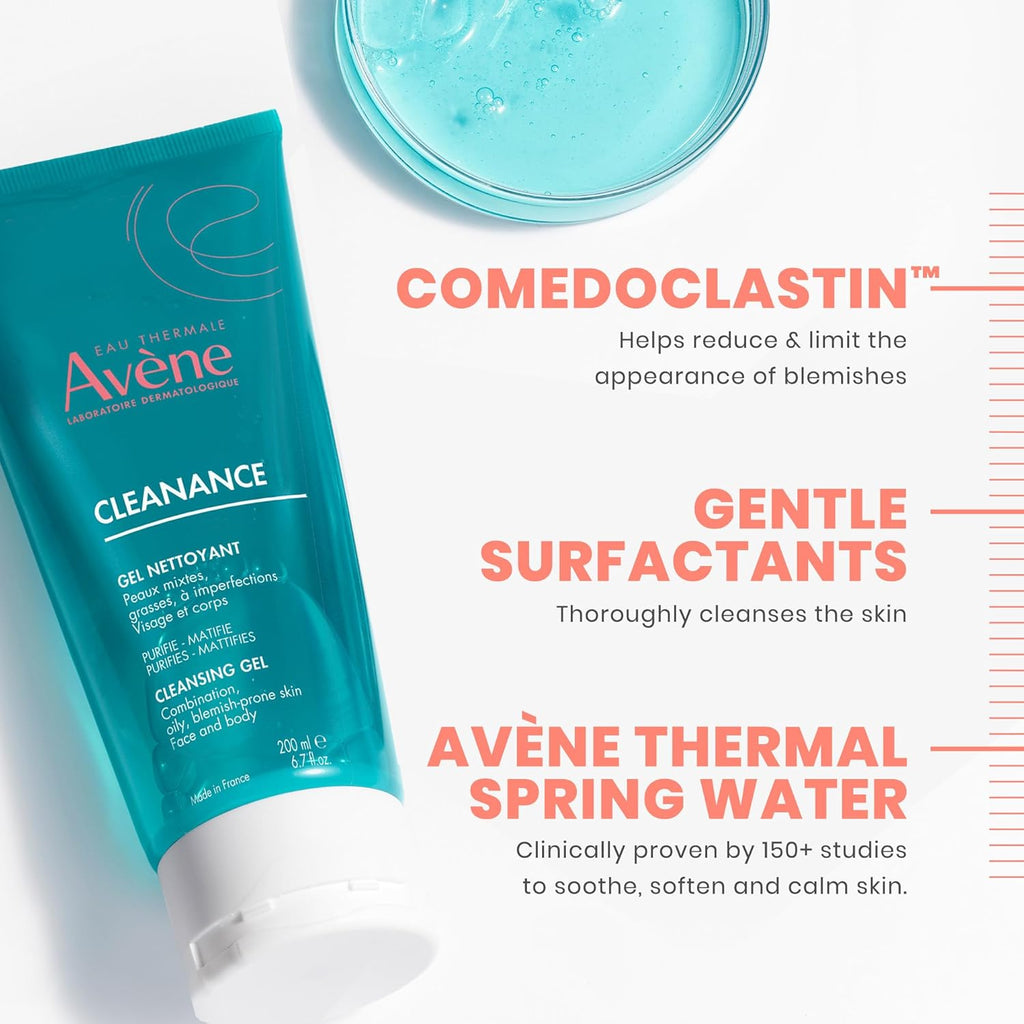 Avène Cleanance Cleansing Gel - Soap-Free Acne Cleanser for Oily Skin | Face & Body Use