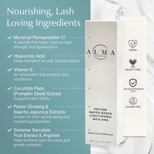 Skiennix Eyelash Growth Mascara - Nourishing Peptide Booster, Water-Based & Oil-Free, Black