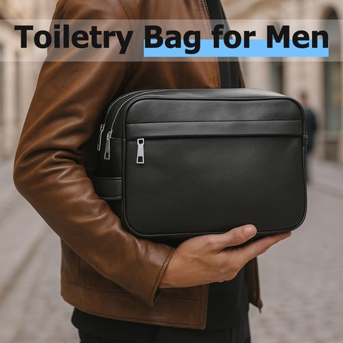 MIRASON Travel Toiletry Bag for Men Leather Travel Bag for Toiletries, Dopp Kit Water-resistant Shower Bag for Shaving Bathroom Organizer Gifts for Men, Black