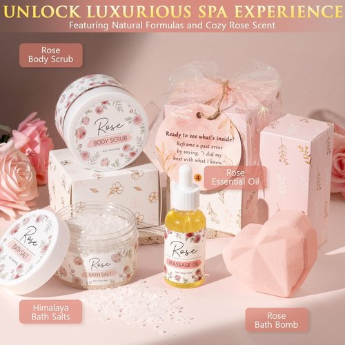 Spa Gifts for Women Teen Girl Gifts Trendy Stuff, Positive Affirmation Cards & Self Care Baskets Preserved Rose Flowers Set, Get Well Birthday Mothers Day Gift for Mom Her Grandma Teenage Girls Friend