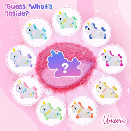 Bofuoos Unicorn Bath Bombs with Surprise Toys Inside, Birthday Valentines Day Gifts for Girls, 9 Packs Bubble Bath Bomb for Kids Girls, Easter Basket Stuffers (36+ Months)
