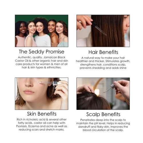 Seddy Organic Jamaican Black Castor Oil - Cold-Pressed Hair Growth Treatment with Rosemary & Peppermint | 3.4 fl oz