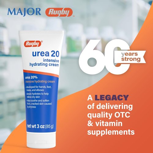 Rugby Urea 20% Intensive Hydrating Cream - Deep Moisture for Feet, Hands & Elbows - 3 Oz
