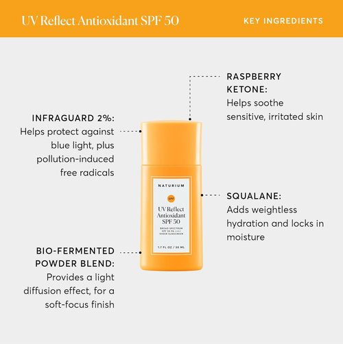 Naturium UV Reflect Antioxidant Sunscreen - Broad Spectrum SPF 50 | Lightweight Face & Skin Protector, 1.7 oz