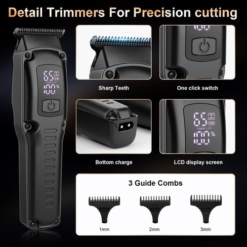 QREEYX Professional Hair Clipper for Men, 3 in 1 Hair Clipper Beard Trimmer and Electric Foil Shaver Set with LED Display, Cordless Grooming Kit for Home, Travel, Barber, Ideal Gift for Him