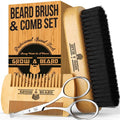 Beard Brush Kit, Comb and Brush Set for Men - Natural Boar Bristle Brush, Dual Action Wood Comb