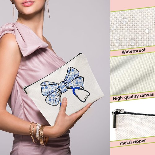 BQXH Nurse Gifts, Blue Bow Makeup Bag, Nurse Accessories Funny Horse Cosmetic Bag, Doctor Gift Nursing Travel Organizer Zipper Pouch Thank You Nurses Week Gifts for Women Coworker Physician Assistant