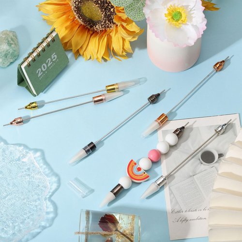 beinkmake 6Pcs Beadable Rhinestone Picker Dotting Pen Rhinestone Adding Dual-ended Beadable Handle DIY Nail Art Decoration Tool for Pick Up and Place Gems Crystals