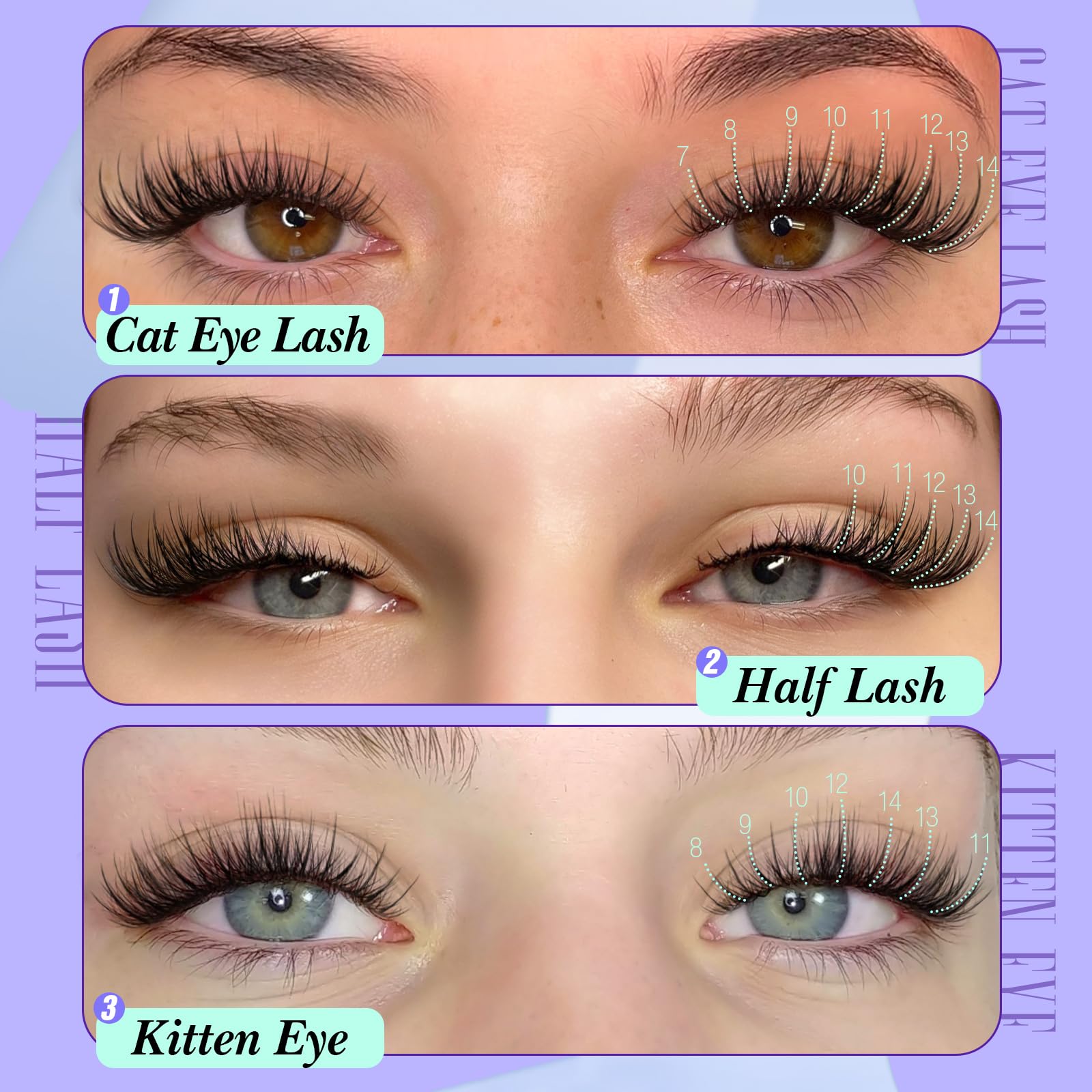 Yawamica Natural Lash Clusters Short Cat Eye Lash Extension 7-14mm Wispy Eyelash Clusters C Curly Individual Lashes Pre-mapped Left Right Cluster Eyelash Extensions DIY Lash Natural Look
