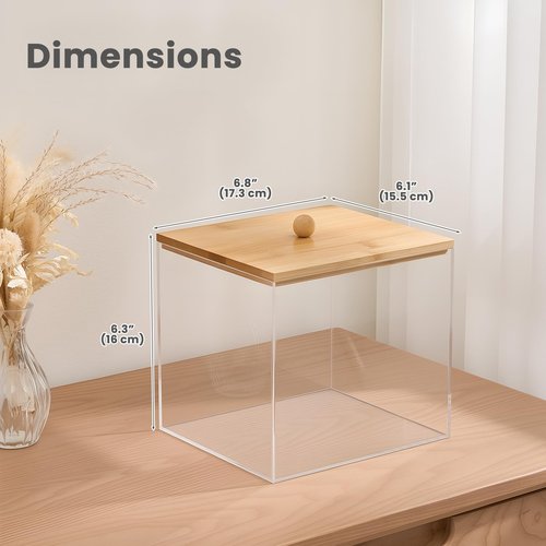 Puricon Acrylic Disposable Facial Towels Holder, Clear Storage Bin with Wood Lid Compatible with Clean Skin Club Towel (NOT Included), Face Towelettes Container for Bathroom Counter -Original