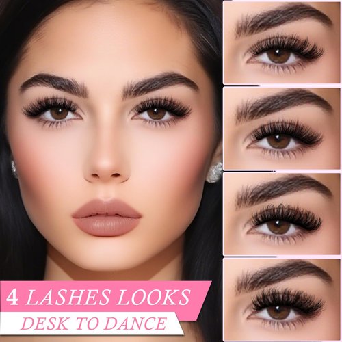 APCYUST Lashes Wispy False Eyelashes Strips 4 Styles Cat Eye Strip Lash Natural Looking Fake Mink Eyelash Pack Short Fluffy Full Lashes that Look Like Extensions Wispies Clear Band Pestañas Postizas