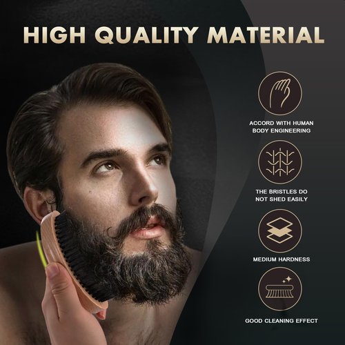 DEBETOOL Boar Bristle Beard Brush for Men - Wooden Beard Brush and Comb Set with Beard Scissors, Pocket Travel Men's Wooden Mustache Brush for Beard Care