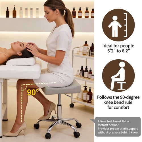 FIRAVOE Saddle Stool with Wheels, Swivel Rolling Stools for Vanity, Adjustable Height Tattoo Stool 17"-21" (Gray)