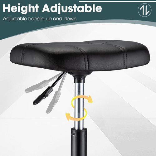 FNZIR Square Rolling Stool with Wheels Height Adjustable Swivel Stool Chair for Salon Massage Spa Black