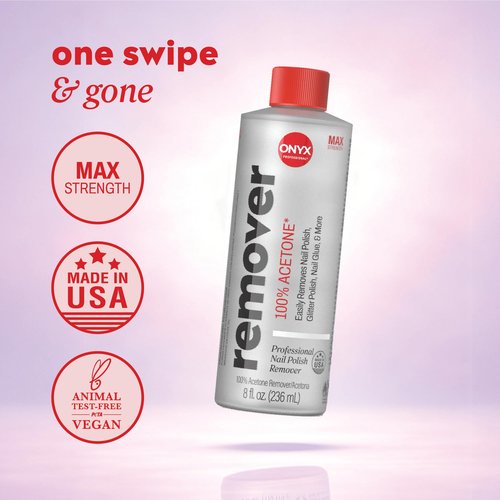 Onyx Professional 100% Pure Acetone Nail Polish Remover Kit with 7 inch Nail File, 8 fl oz - Made in USA, Maximum-Strength Gel Polish Remover, Artificial & Glitter Nail Polish