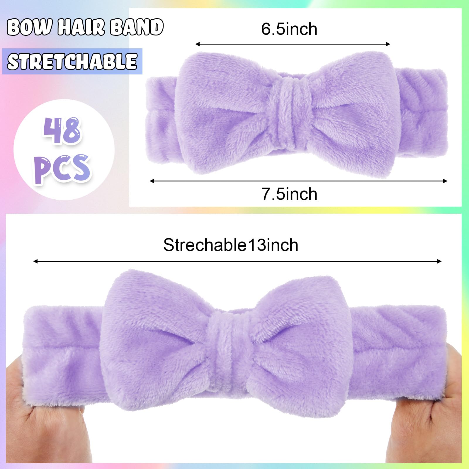 WILLBOND 48 Pieces Spa Headband Bow Hairband Facial Makeup Women Face Wash Adjustable Skincare Headbands Bulk Soft Flannel Towel Head Wraps for Women Shower Washing Face (Pastel)