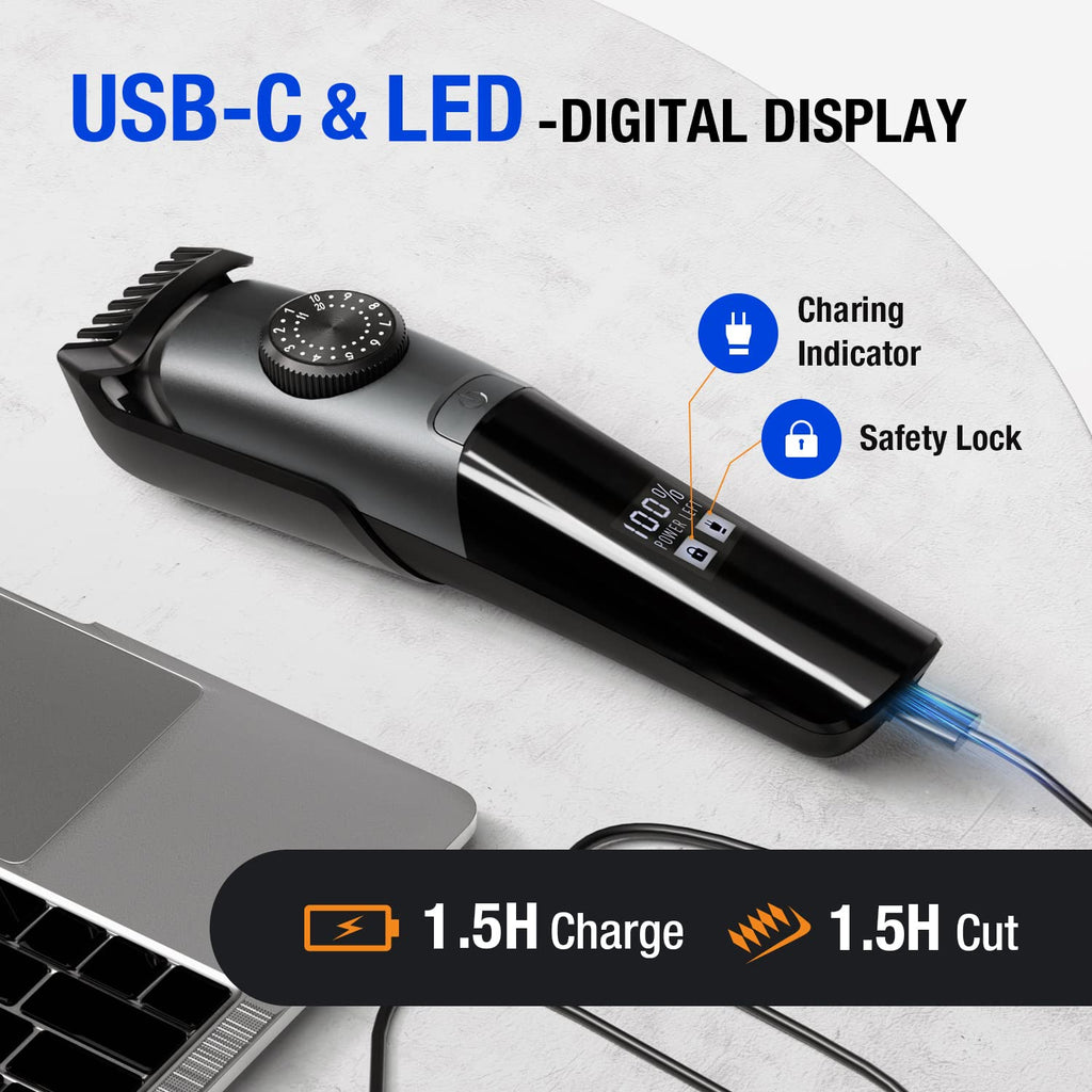SUPRENT Beard Trimmer for Men - Waterproof IPX7 Mustache Trimmer with 39 Adjustable Lengths | Cordless USB-C Rechargeable & LED Display