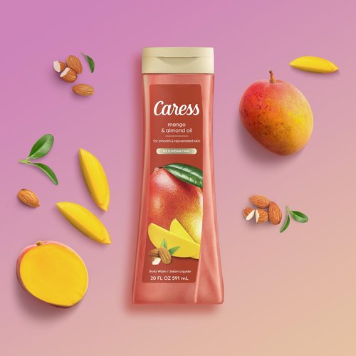 Caress Body Wash, Mango & Almond Oil, Moisturizing Body Wash for Smooth & Rejuvenated Skin, Body Soap Liquid, 20 Fl Oz (Pack of 2)