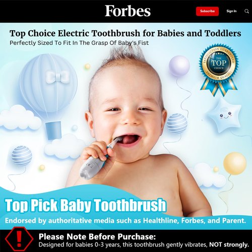 DADA-TECH Toddler Electric Toothbrush Kids Age 1-2-3 Years Old, Baby Electric Toothbrush with LED Light 2 Minutes Timer 4 Vibrating Heads for Infants (Blue Penguin‌‌)