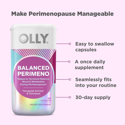 OLLY Balanced Perimeno Capsules - Support Hormonal Balance & Mood During Perimenopause | 30 Count
