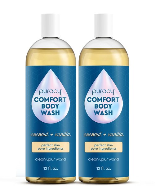 Puracy Natural Body Wash - Moisturizing Shower Gel for Sensitive Skin | 2-Pack, 12 fl oz Each - Coconut & Vanilla