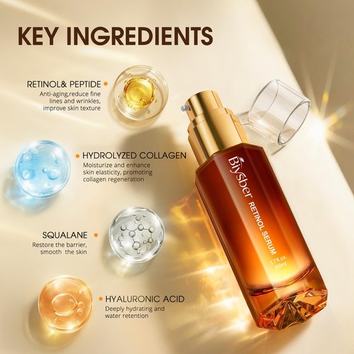 BIYSBER Retinol Collagen Serum for Face: Anti Aging & Anti Wrinkle Repair Peptide Serum with Boost Hydration Formula - Day/Night Facial Firming Neck Plump Skin Care for Women/Men(1.70 Fl Oz)